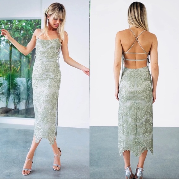 V. Chapman Dresses & Skirts - V. Chapman The Olivia Dress in Sage Lace 6 BHLDN